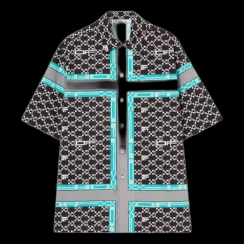 Off-White FW22 Classic Logo Full Print Lapel Short Sleeve Loose Fit Black Shirt