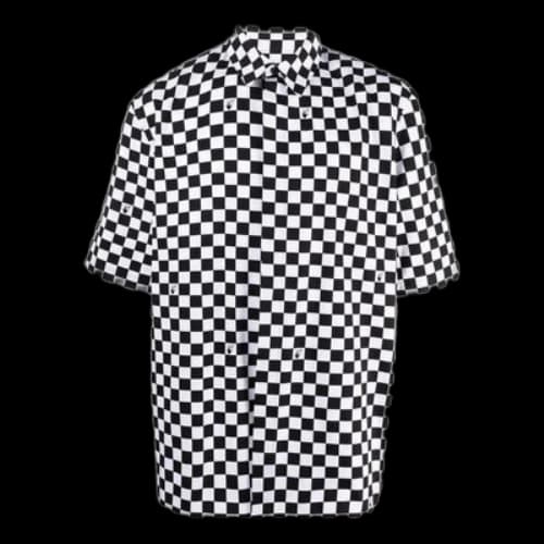 Off-White Plaid Lapel Short Sleeve Black Shirt