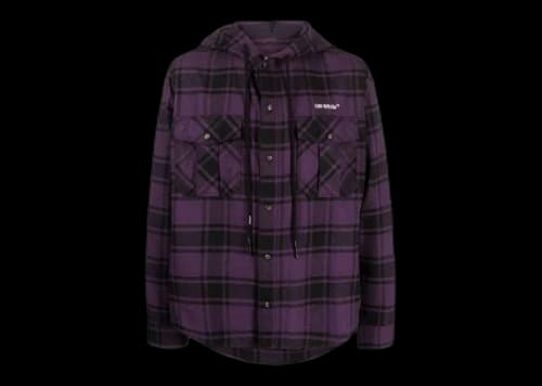 OFF-WHITE Outline Arrow Flannel Hoodie Aubergine Purple