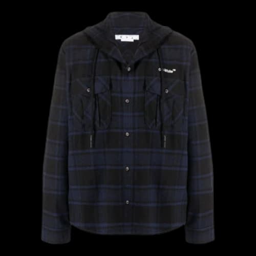Off-White Plaid Full Print Hooded Long Sleeves Blue Jacket