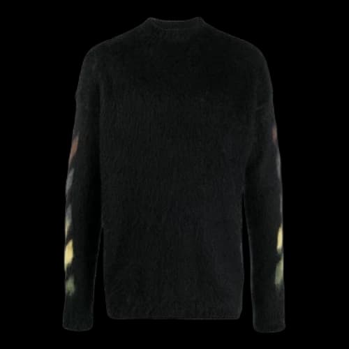 Off-White FW22 Solid Color Stripe Pattern Long Sleeves Wool Sweater Version Black