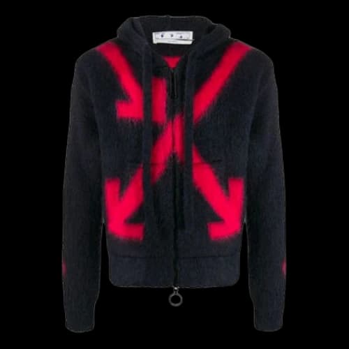 Off-White FW20 Fuzzy Arrows Arrow Hooded Long-sleeve Sweater Men's Black