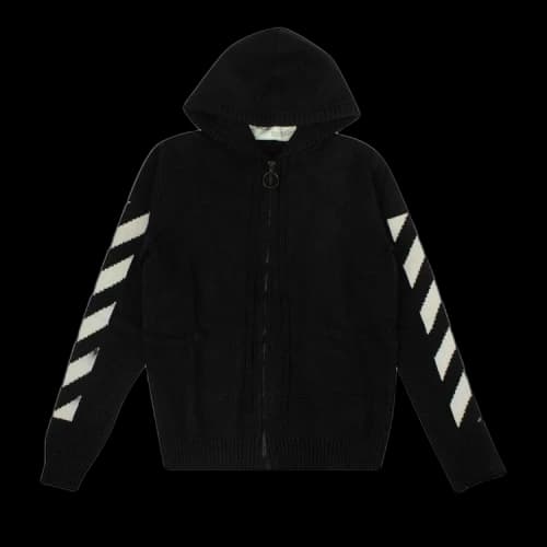 Off-White Diagonal Zip Knit Hoodie 'Black'