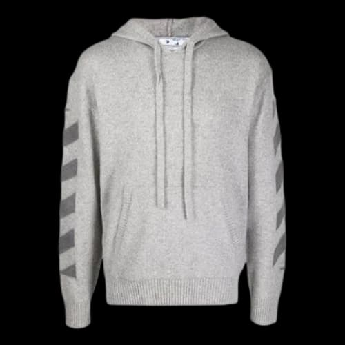 Off-White FW21 Diagonal Stripes Hooded Pullover Wool Sweater Loose Fit Gray
