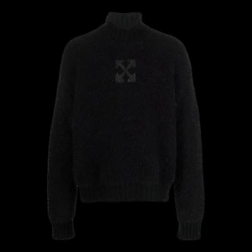 Off-White FW21 Logo Pattern Solid Color High Collar Wool Sweater Loose Fit Black