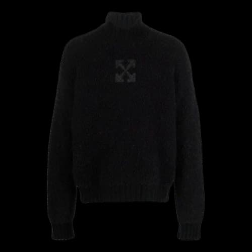 Off-White FW22 Solid Color Logo Printing High Collar Wool Sweater Version Black