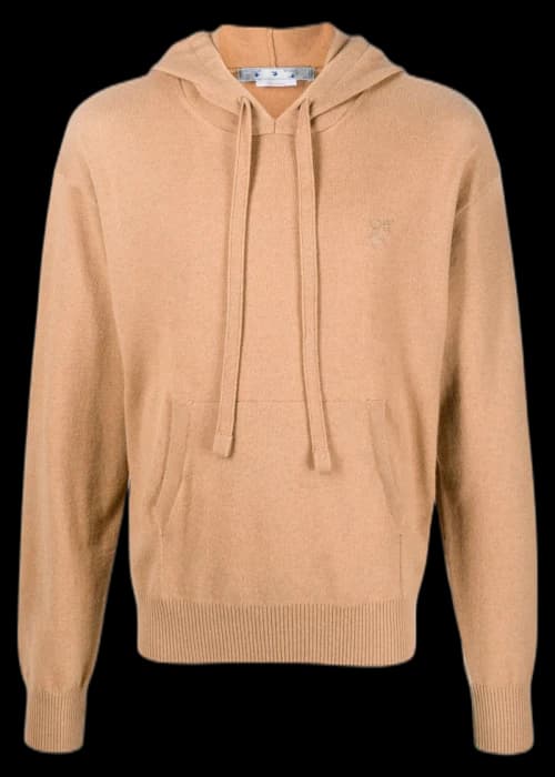 OFF-WHITE Logo Embroidered Cashmere Hoodie Camel
