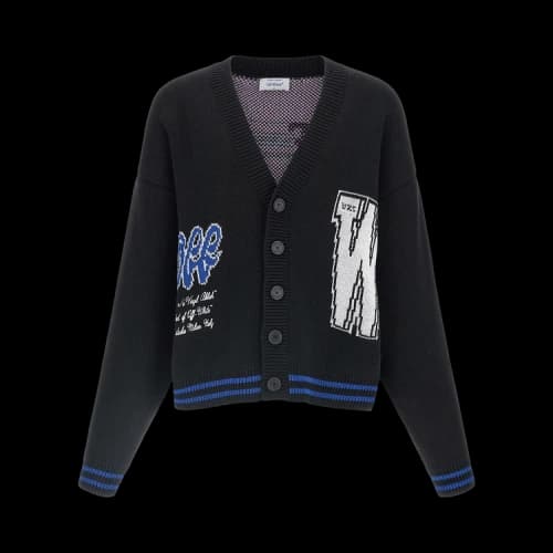 Off-White 00 Glide Diagonal Varsity Knit Cardigan 'Black/White'