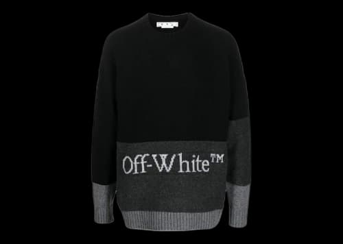 OFF-WHITE Blocked Intarsia-Logo Wool Crew Sweater Black/Grey
