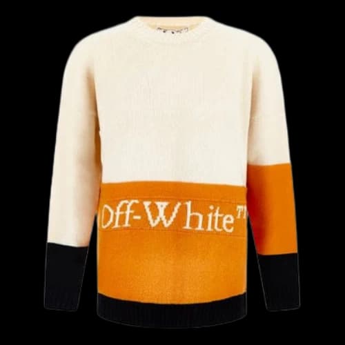Off-White FW21 Logo Pattern Loose Long Sleeves Colorblock Wool Sweater White
