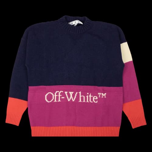 Off-White SS21 Colorblock Logo Round Neck Long Sleeves Blue
