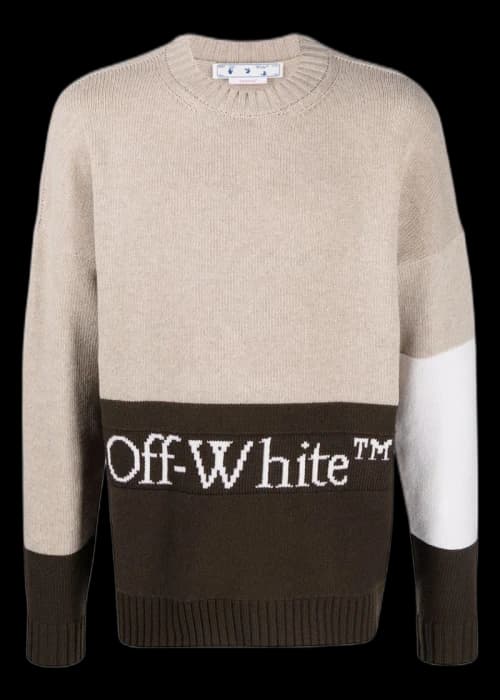 OFF-WHITE Knitted Color Block Logo Intarsia Jumper Beige/Brown/White