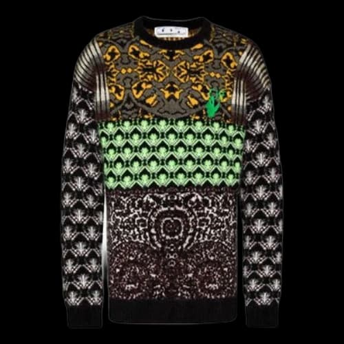 Off-White FW21 Logo Arrow Pattern Round Neck Wool Sweater Loose Fit Green