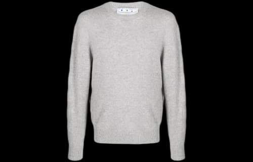 Off-White Arrows Round Neck Pullover Long Sleeves Wool Sweater Loose Fit Gray