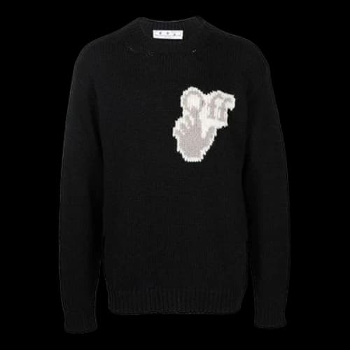 Off-White FW21 Hands Off Logo Alphabet Round Neck Wool Sweater Loose Fit Black