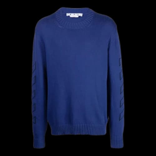 Off-White FW22 Geometry Pattern Intarsia Knit Round Neck Long Sleeves Wool Sweater Blue