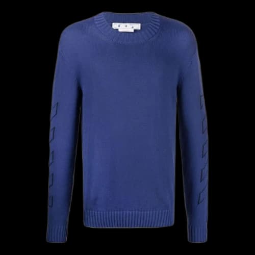 Off-White FW22 Solid Color Logo Embroidered Round Neck Pullover Long Sleeves Wool Sweater Blue