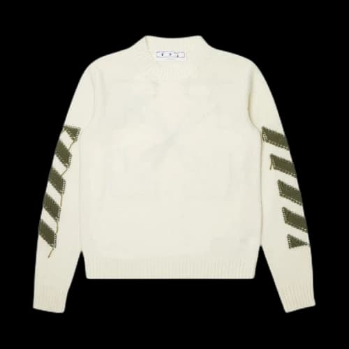 Off-White Reverse Arrow Diag Knit Crew Sweater 'White/Green'