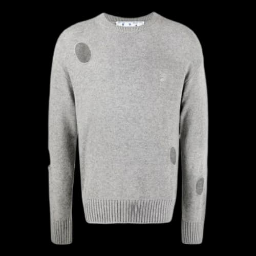 Off-White SS22 Solid Color Round Neck Pullover Long Sleeves Wool Sweater Gray
