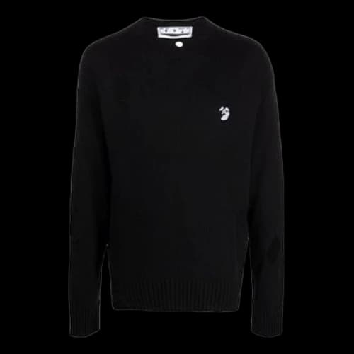 Off-White FW21 Hollow Out Circular Round Neck Long Sleeves Pullover Wool Sweater Loose Fit Black