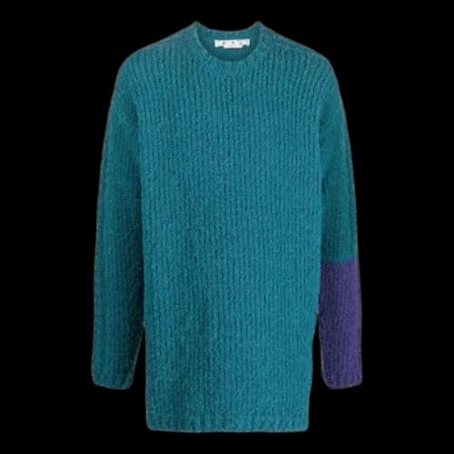 Off-White SS22 Contrasting Colors Round Neck Knit Long Sleeves Wool Sweater Blue