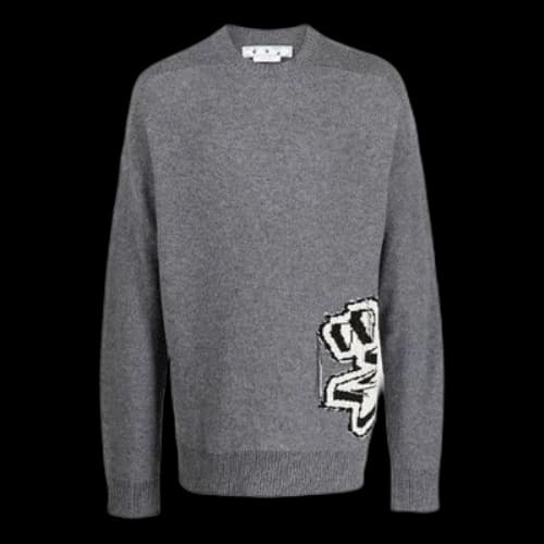 Off-White FW22 Knit Long Sleeves Round Neck Wool Sweater Gray
