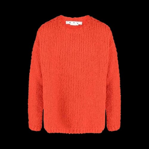 Off-White FW22 Solid Color Round Neck Logo Embroidered Long Sleeves Wool Sweater Loose Fit Orange