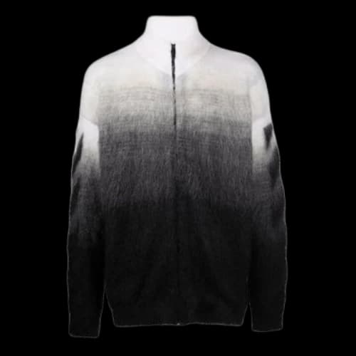 Off-White FW21 Arrows Pattern Jacquard Gradient Zipper Cardigan Wool Sweater Loose Fit Black