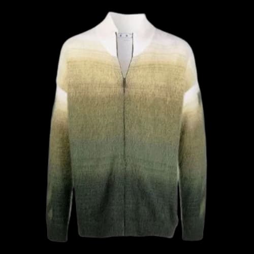 Off-White FW21 Arrow Pattern Zipper Cardigan Wool Sweater Loose Fit Green
