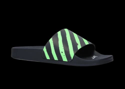 Off-White Diagonal Stripe Slides Neon Green