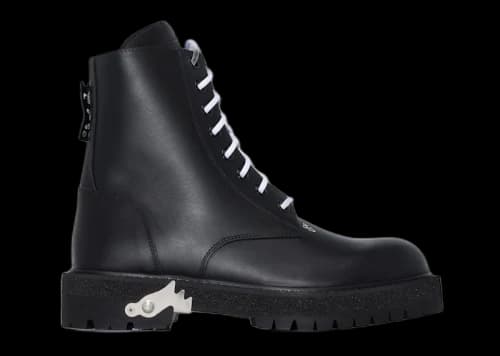 OFF-WHITE Lace Up Combat Boots Black Leather