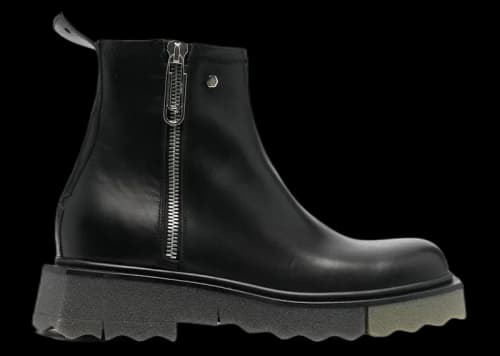 OFF-WHITE Leather Sponge Zip Boot Black Army