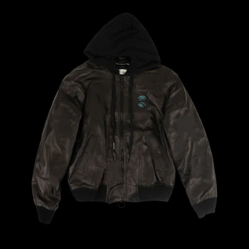 Off-White Leather Hooded Bomber Jacket 'Black'