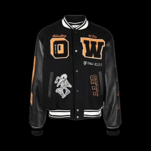 Off-White Leather Varsity Jacket 'Black'
