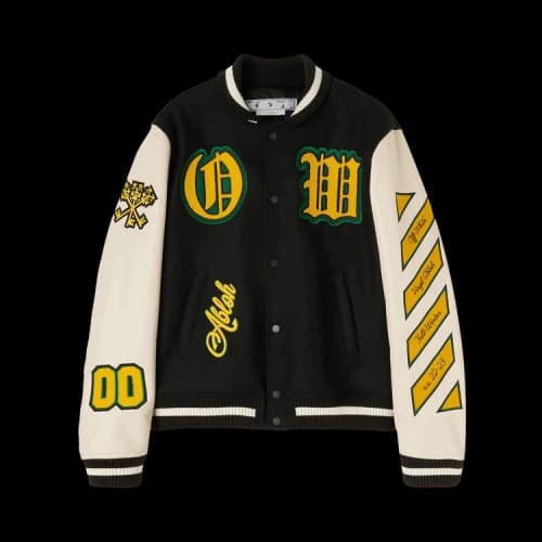 Off-White Graphics Leather Varsity 'Black/Yellow'