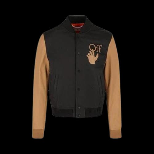Off-White Hand Off Leather Varsity Jacket 'Tan/Black'