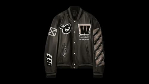 OFF-WHITE Full Leather Varsity Jacket Black