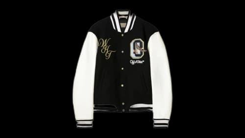 OFF-WHITE Fresco Oval Lea Wool Varsity Jacket Black