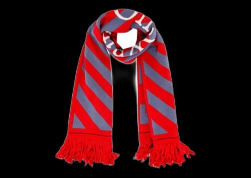 OFF-WHITE Diag Striped Knit Fringed Scarf Red/Grey