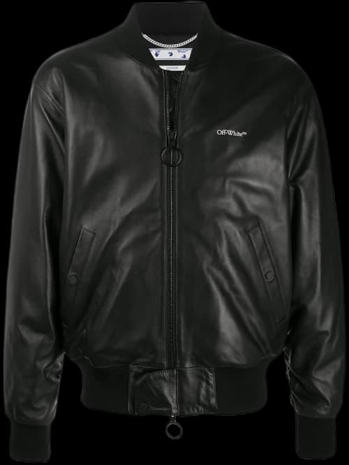 OFF-WHITE Leather Agreement Logo Bomber Jacket Black/White