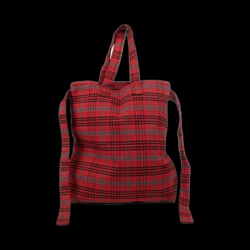 Off-White Flannel Foldable Tote Bag 'Red'