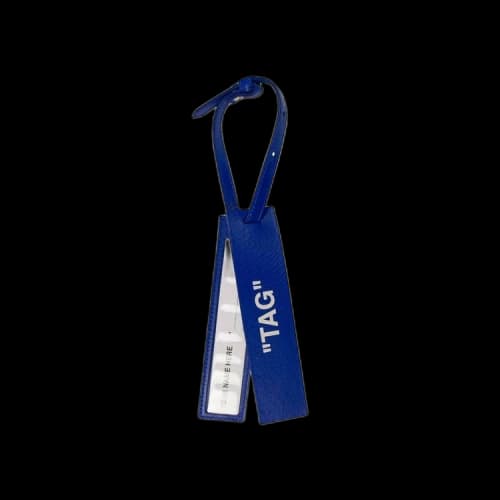 Off-White Leather Quote Travel Tag Key Chain 'Blue'