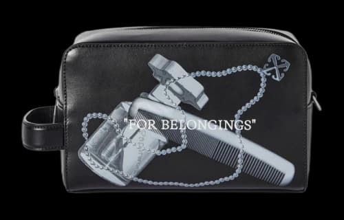 Off-White Quote Bookish Leather Wash Bag 'Black/White'