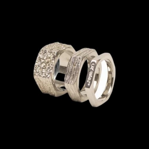 Off-White Texturized Hexnut Ring Set 'Silver'