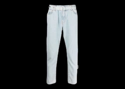 OFF-WHITE Belted Cropped Tapered Leg Jeans Pale Blue