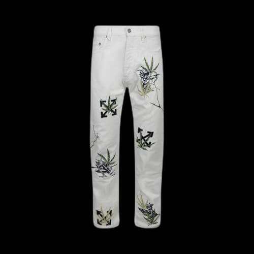 Off-White Weed Skate Fit Jeans 'White/Green'