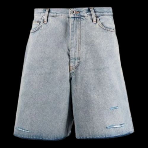 Off-White SS21 Cotton Denim Shorts Loose Fit Blue