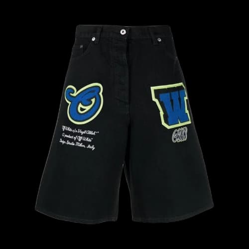 Off-White Patch Wide Leg Denim Shorts 'Black/Blue'
