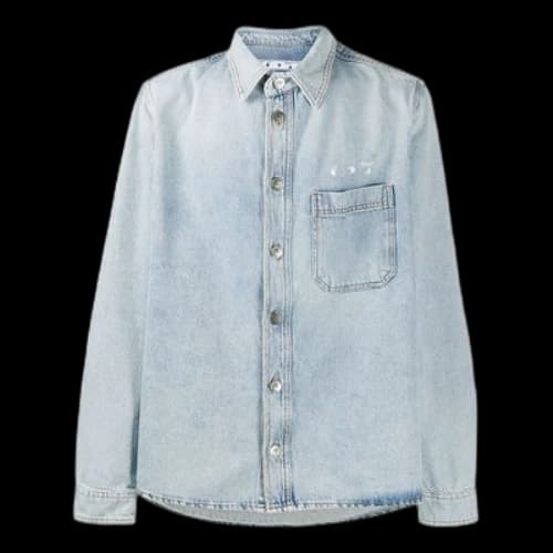 Off-White Logo Printed Long-Sleeve Denim Shirt Men Blue