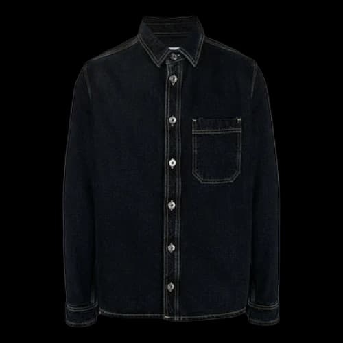 Off-White FW21 Adornment Slogan Denim Long Sleeves Denim Deep Blue Shirt